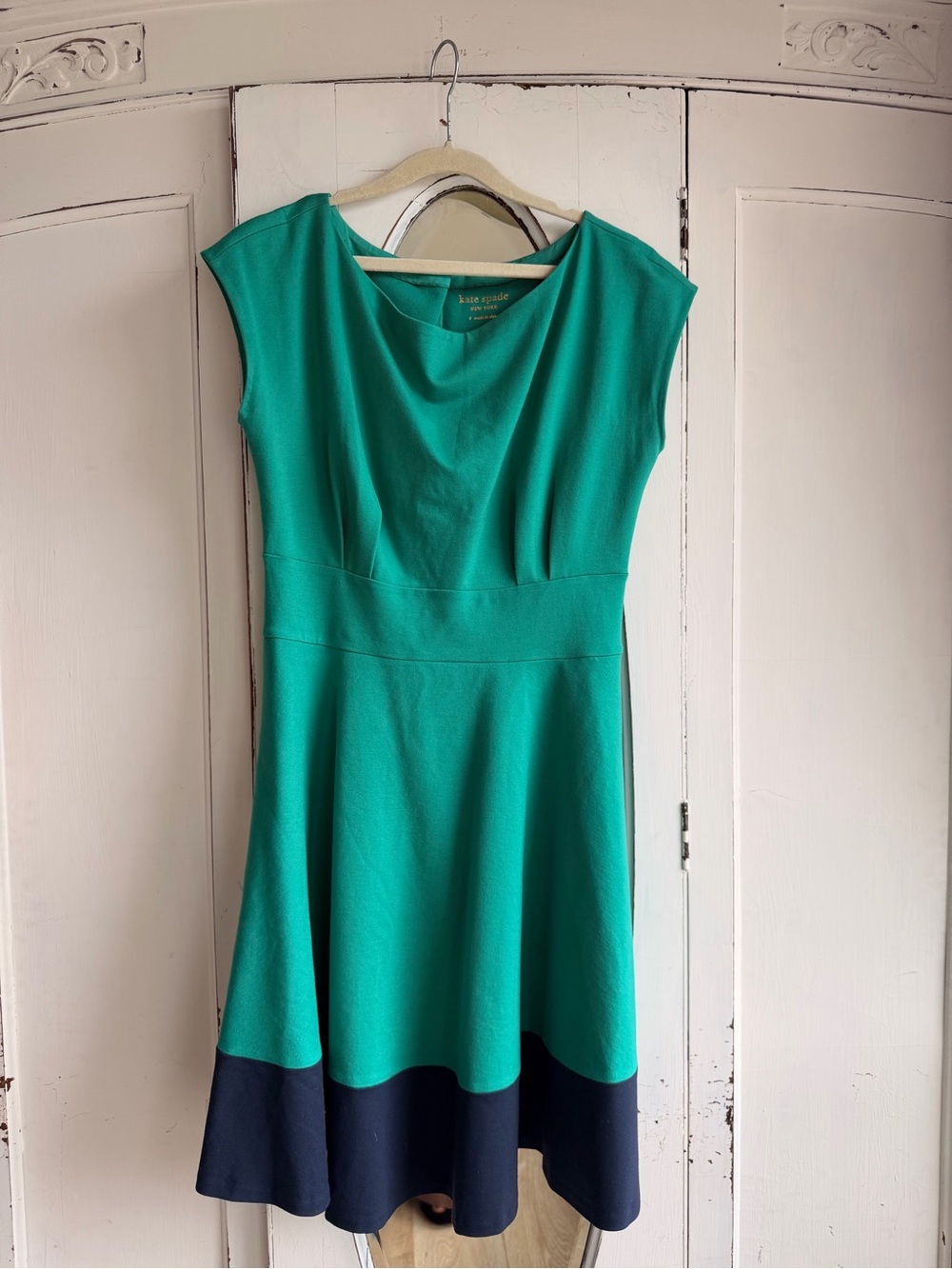 kate spade Teal Green and Navy Colorblock Fit-and-Flare Midi Dress